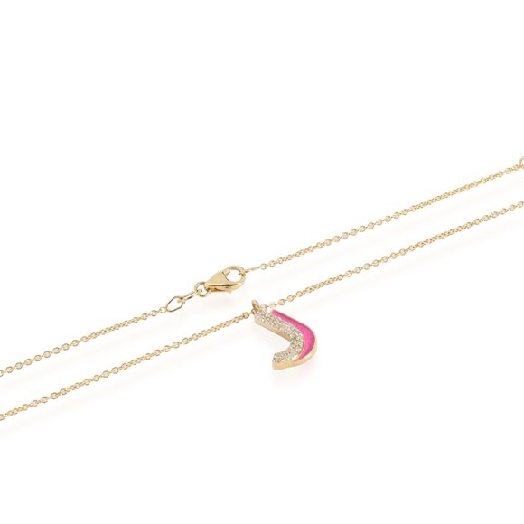 14K Yellow Gold My Story Diamond & Fuchsia Enamel Letter J Pendant, .27 Ctw. - Picture 3 of 3